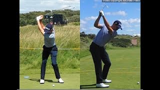 Justin Thomas golf swing  Long Iron faceon amp downtheline July 2017 [upl. by Ahsinev]